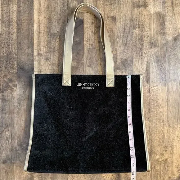 Jimmy Choo Parfums Tote Bag Black Velvet Gold Metallic Sparkle Drop Handle - Picture 6 of 10